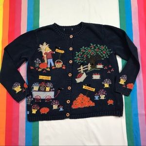 Vintage 90s Embroidered Long Sleeve Cardigan Fall Autumn Pumpkins
